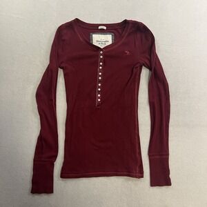 Vintage Abercrombie & Fitch Ribbed Long Sleeve Henley Top Medium Bella Swan Y2K
